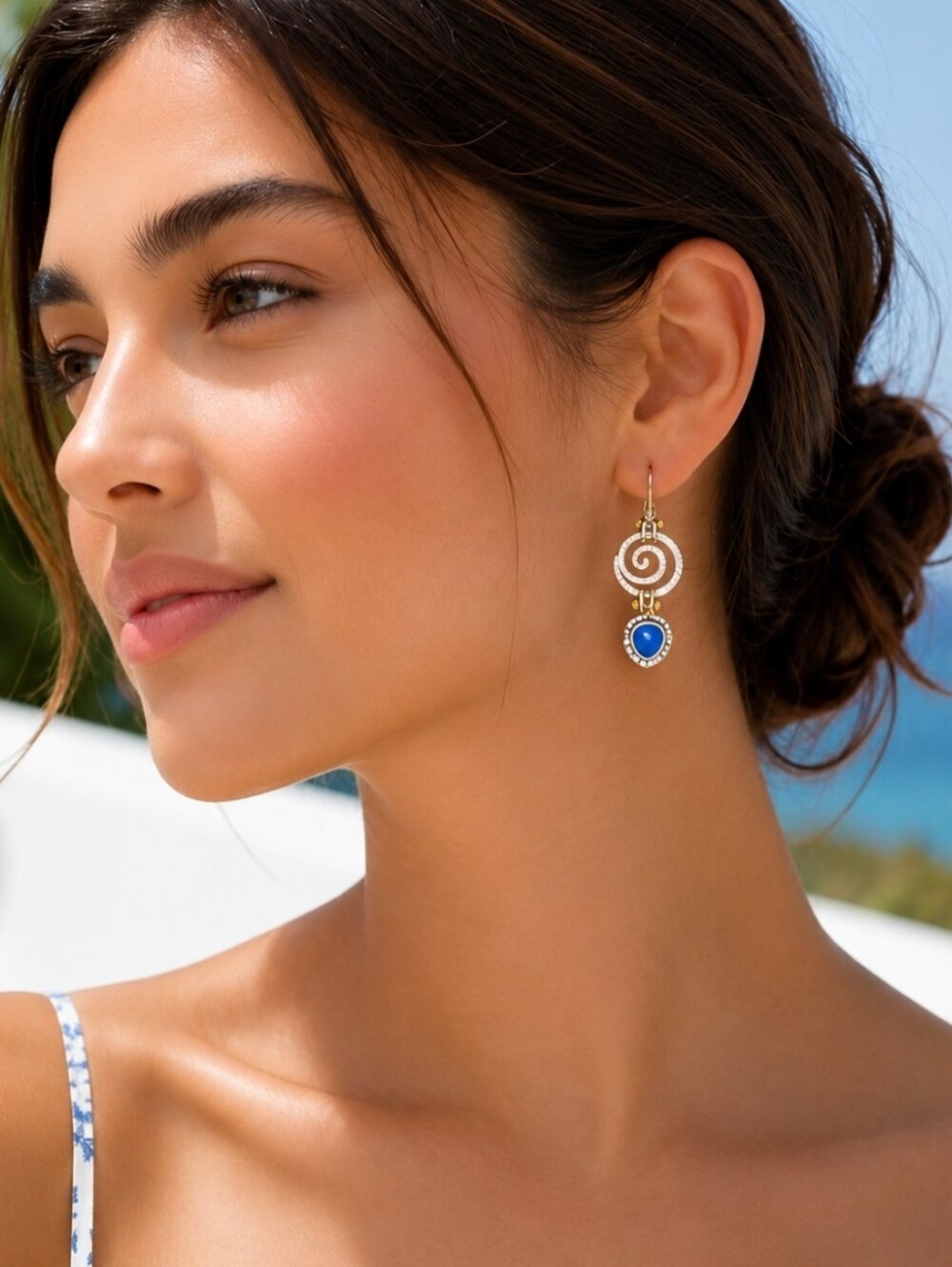 Blue Lapis Lazuli Drop Earrings Spiral Silver